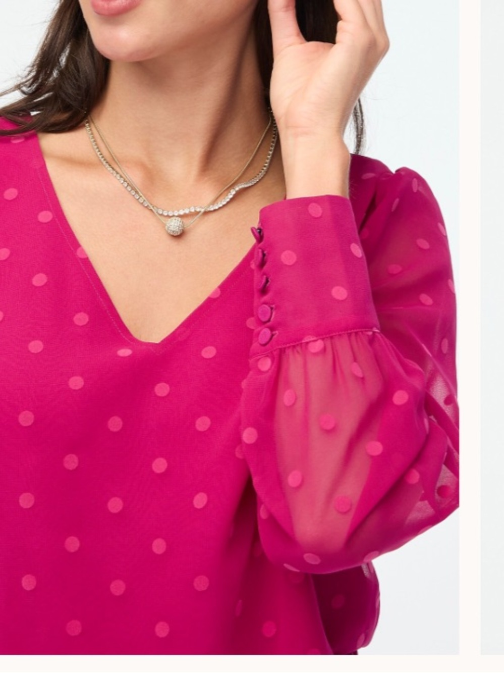 J. Crew Women’s Chiffon Dotted Pink V-Neck Blouse